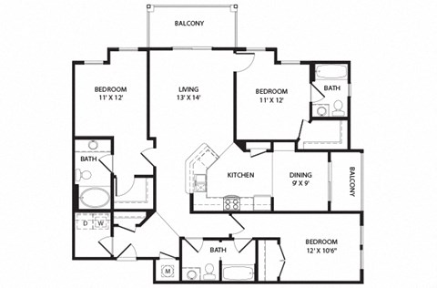3 bed 3 bath Whitefield Floor Plan at Two Addison Place Apartments , Pooler, GA